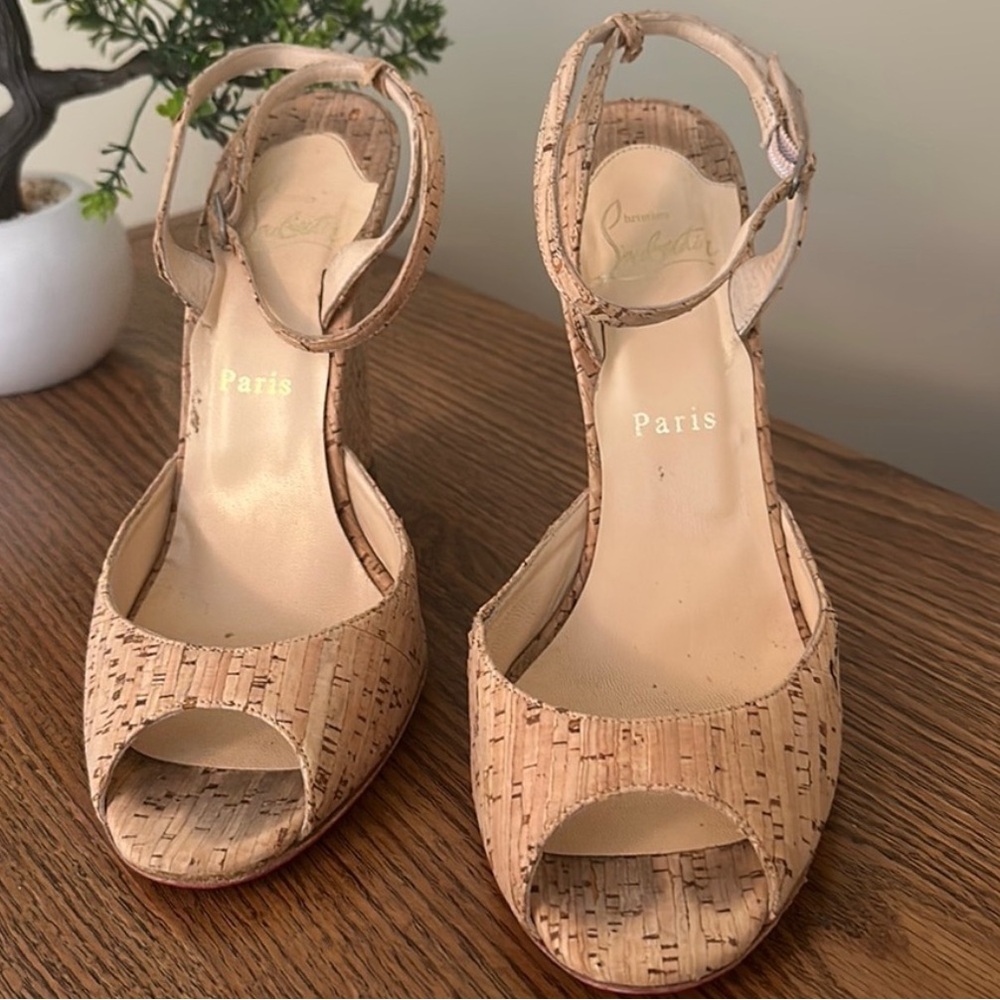 AS IS Christian Louboutin Cork Wedge Sandals EU 38.5
